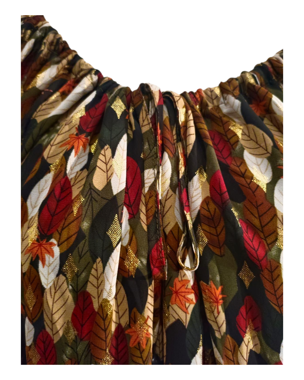 Blouse Marron Motifs Feuillages