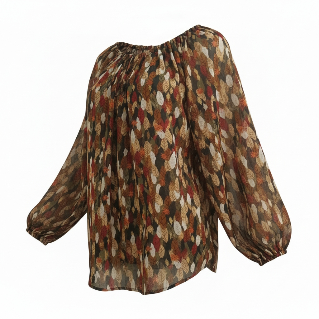 Blouse Marron Motifs Feuillages