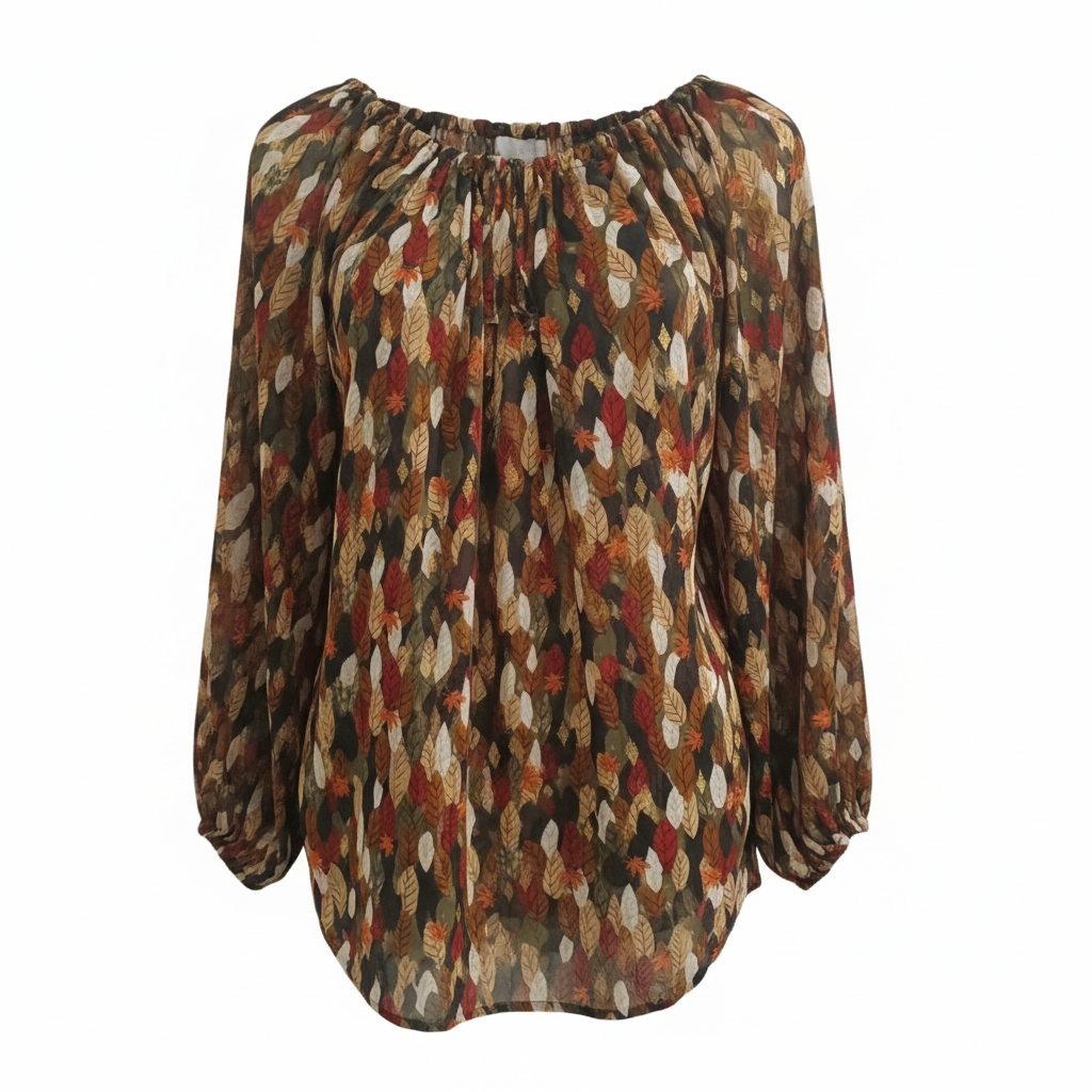 Blouse Marron Motifs Feuillages