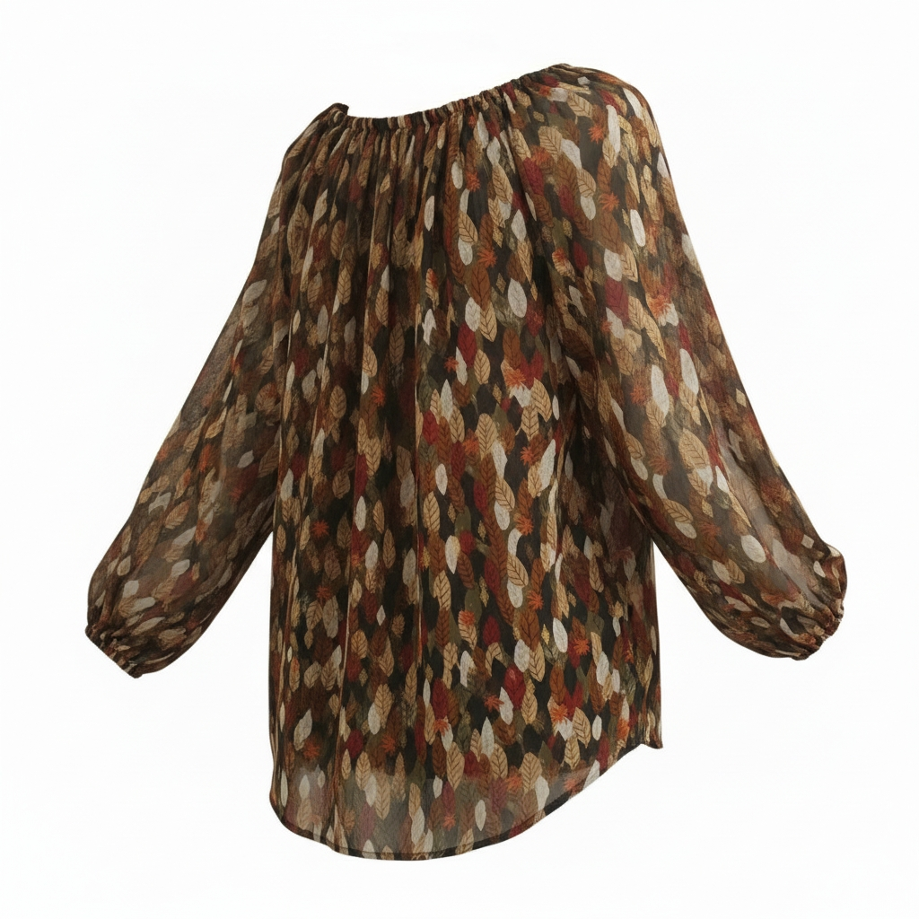 Blouse Marron Motifs Feuillages